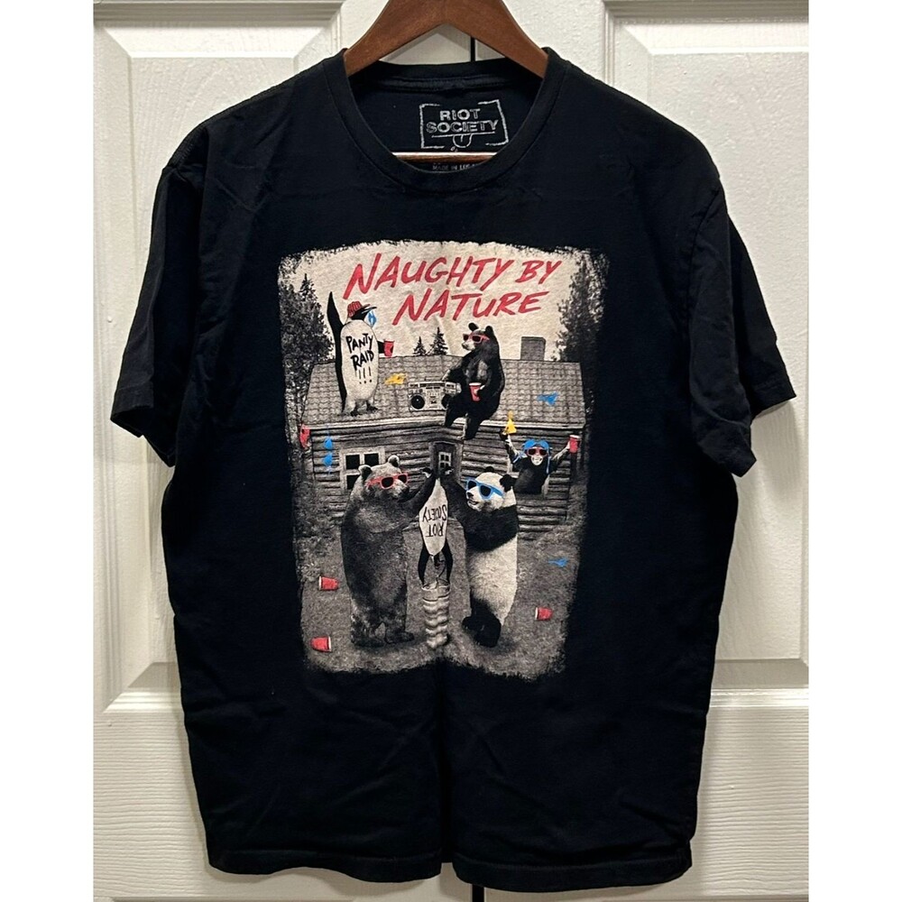 Riot Society Naughty by Nature Party Bears Graphic T-Shirt Mens Black Cotton L